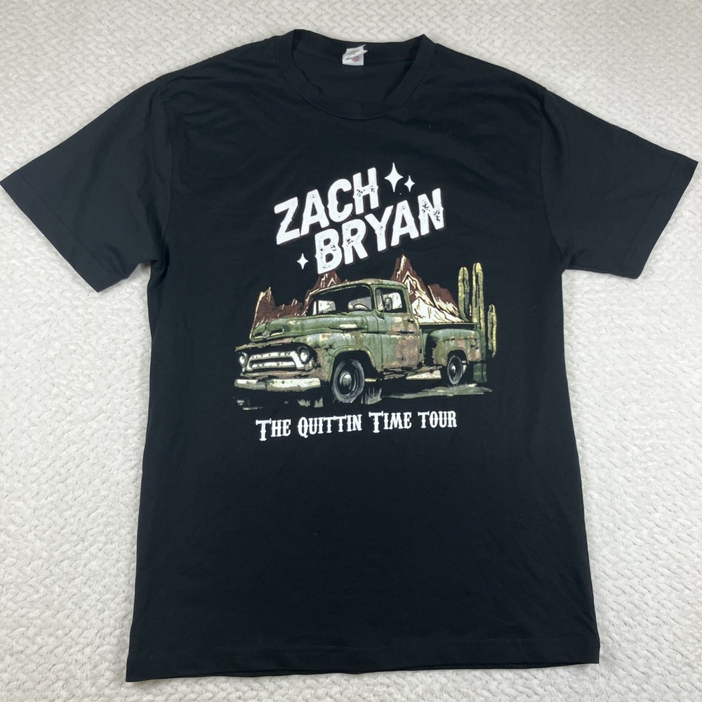 Zach Bryan Shirt Mens Medium Black Quittin Time Tour Concert Band Tee T-Shirt